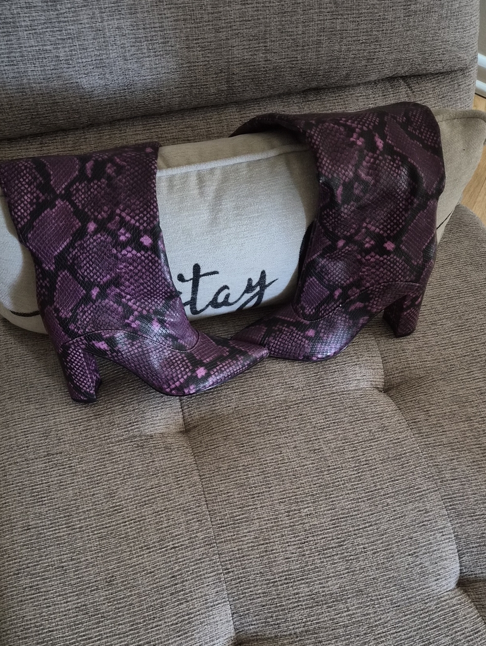 Guess Purple Snake-Print Mid-calf Boots